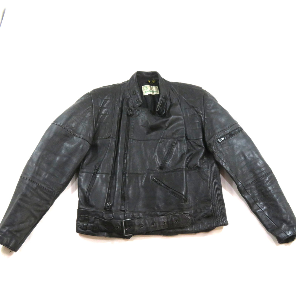 GINO Leathers Motorcycle Jacket Biker Cruiser Punk Black Leather sz 44 1980s